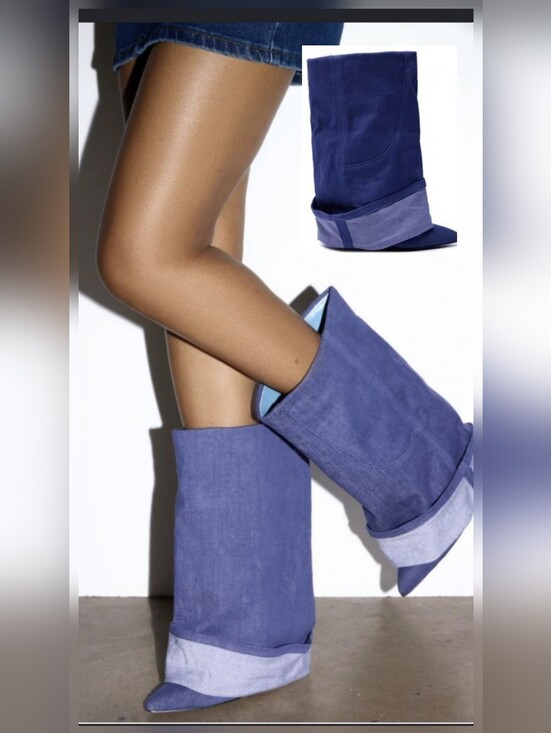 Azalea Wang Shoes - AZALEA WANG Blue  Fold-Over STYLISH DENIM BOOTS